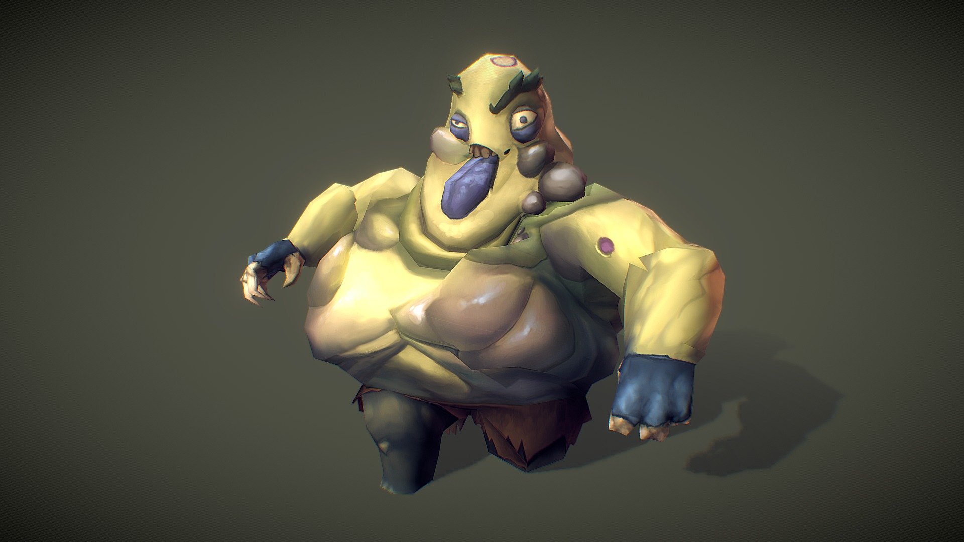 A low poly, hand painted zombie fatty. This glutenous creature will eat its way through anything and use the weight of his body as a weapon to squash his adversaries. Although seemingly slow in general the zombie fatty can roll up into a ball and cover distances quickly by bowling through anything that blocks his path to his next meal.

This character is also included in the Zombie Cew Set - Zombie Fatty - Buy Royalty Free 3D model by BitGem 3d model