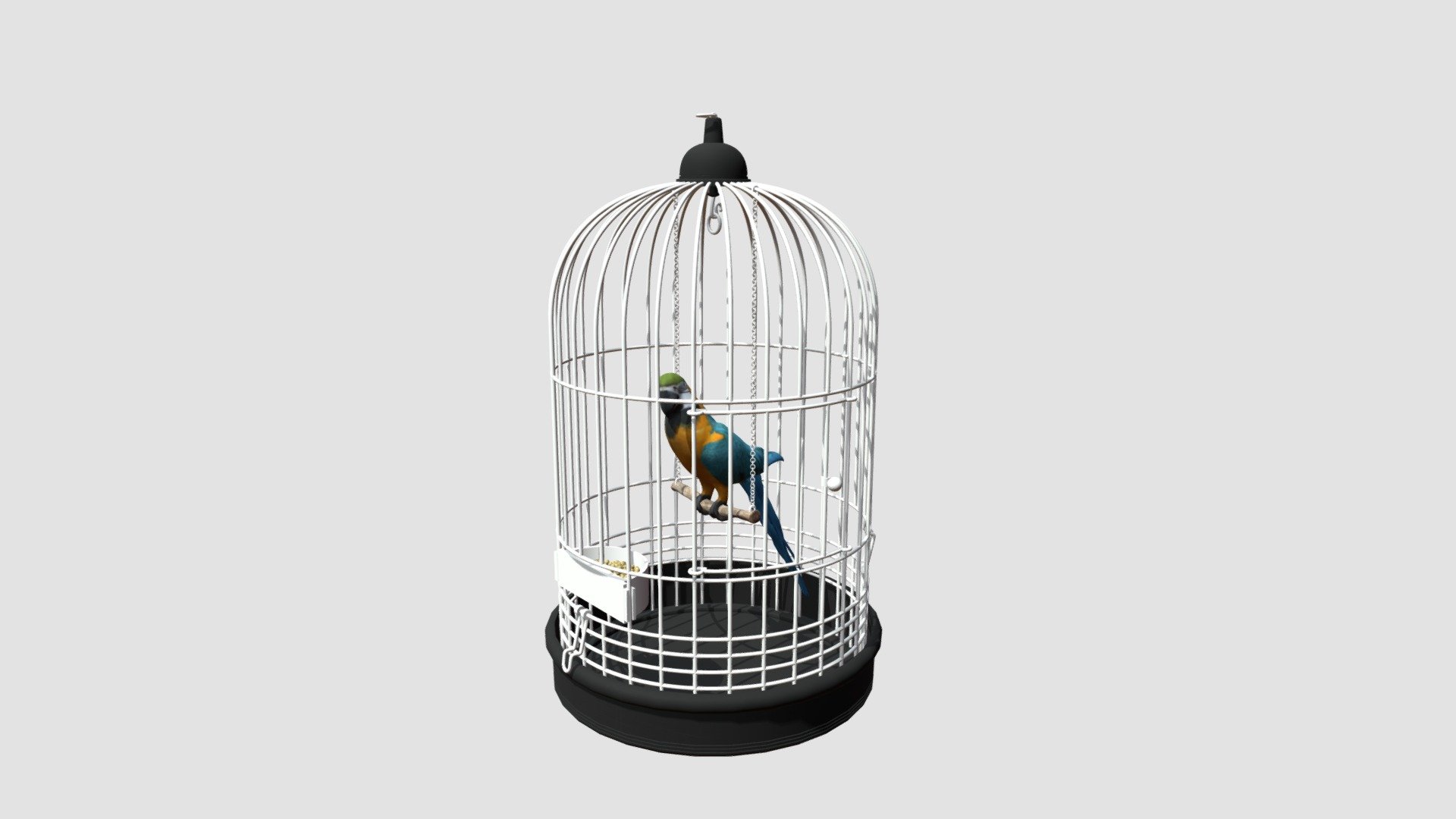 Highly detailed model of parrot in a cage with all textures, shaders and materials. It is ready to use, just put it into your scene 3d model
