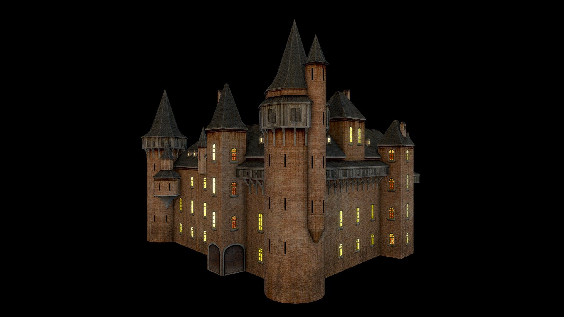 Only for preview purposes, night cycle setup displayed. You can purchase this asset here: https://skfb.ly/oKYKr - Castle Chateau (Night Cycle) - 3D model by RealtimeModels 3d model