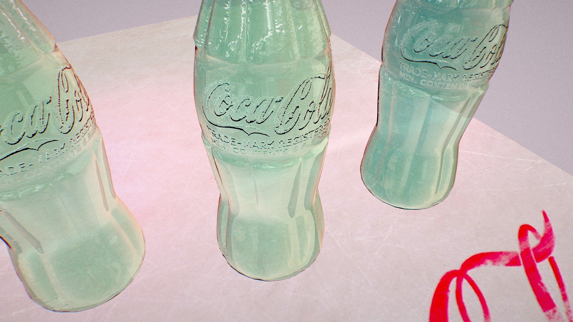 Vintage glass Coke bottles, based on Andy Warhol's 1962 piece &ldquo;3 Coke Bottles.