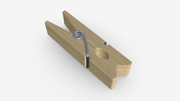 Wooden peg clothespin clamp, wooden, pin, clothes, peg, clip, clothespin, dry, laundry, hang, 3d, pbr, wood