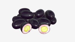 Jambolan plums whole and half sliced fruit, tropical, half, purple, whole, java, ripe, sliced, plums, pbr, jamun, jambolan, cumini