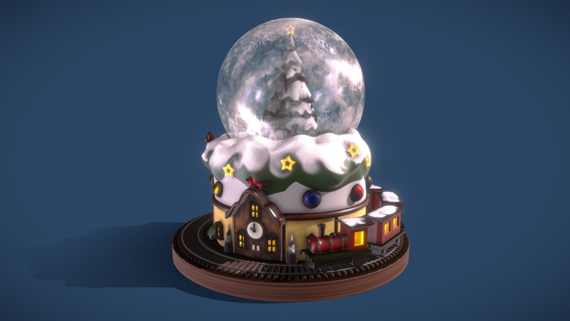 Chrismas snowglobe with trees, gifts and a train! - Christmas snowglobe - 3D model by icilaba (@laba39) 3d model