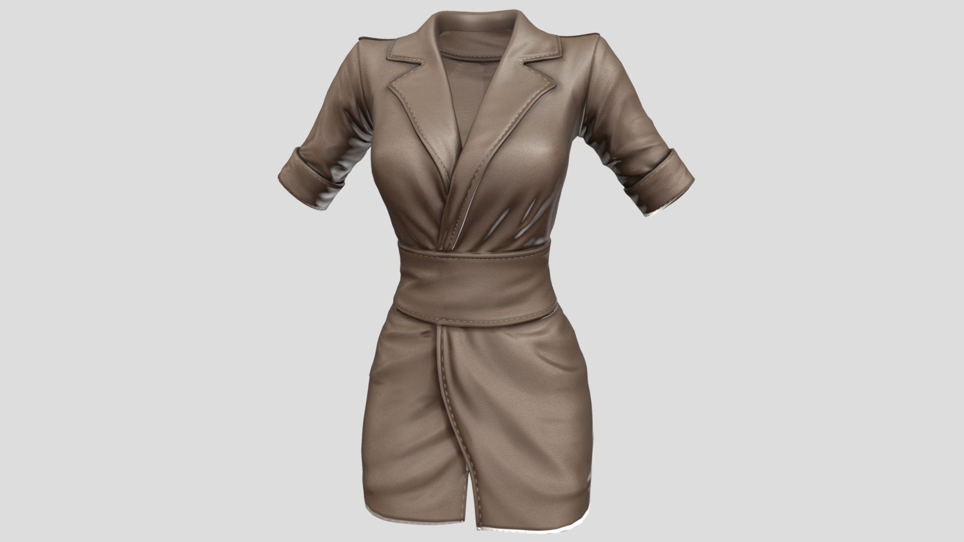 Can fit to any character, ready for games

Quads, Clean Topology

No overlapping unwrapped UVs

Baked Diffuse Texture Map (Baked Albedo)

Normal, Shadow and Specular Maps

FBX, OBJ

PBR Or Classic - Womens Leather Wrap Dress - Buy Royalty Free 3D model by FizzyDesign 3d model