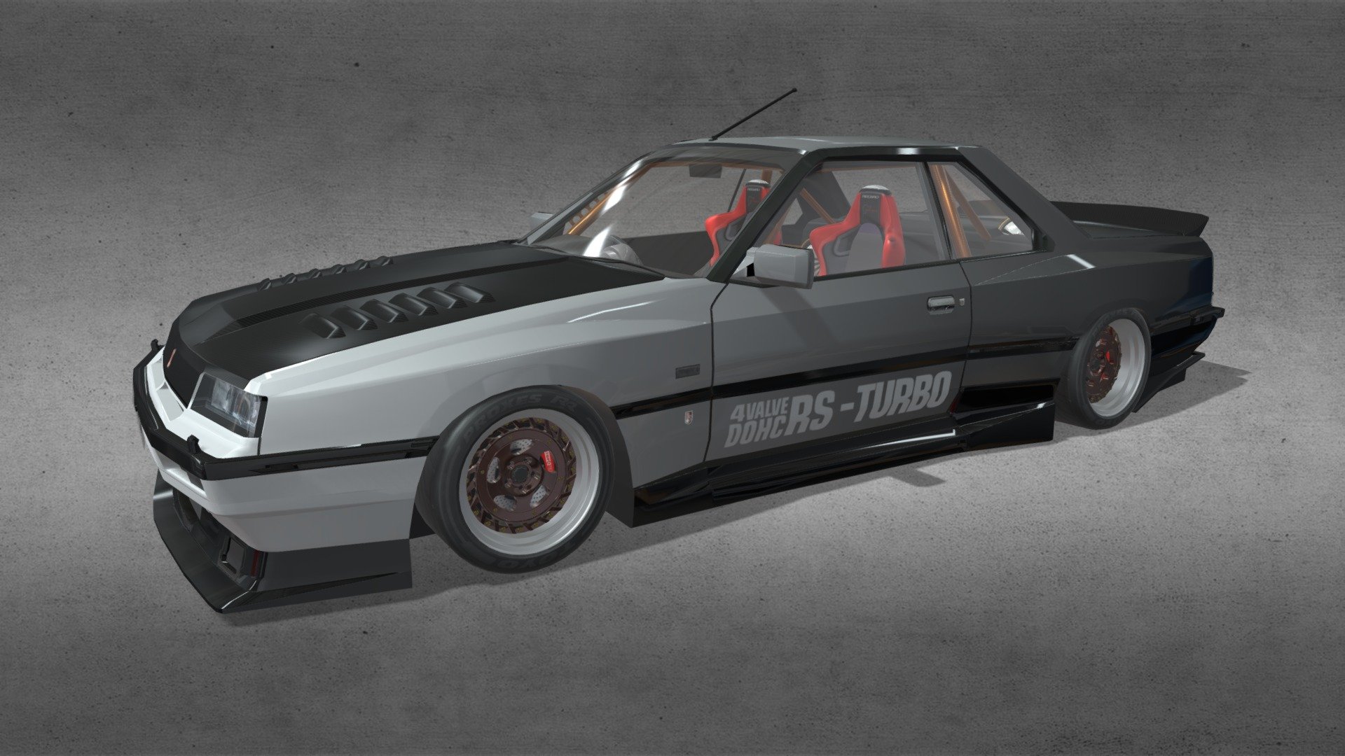 This model comes with a 6 cylinder twin turbo engine and complete racing interior and rollbar. Model is a low poly model but the wheels are high poly..All done in Blender 2.93 and Photoshop - NISSAN SKYLINE R30 WIDE BODY - 3D model by All-Wide (@dsm350) 3d model