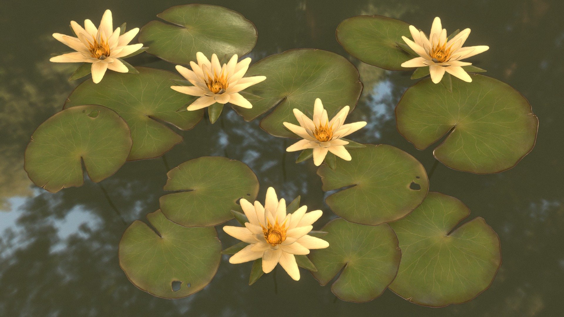 Water Lilies it's a lowpoly game ready set of models with unwrapped UVs and PBR textures.

This asset includes 3 separate objects: flower and 2 leaves.

Normal map was baked from a high poly models.

UVs: channel 1: overlapping; channel 2: non-overlapping (for baking lightmaps)

Formats: FBX, Obj. Marmoset Toolbag scene 3.08 (.tbscene) Textures format: TGA. Textures resolution: 2048x2048px. 

Textures set includes:




Metal_Roughness: BaseColor, Roughness, Metallic, Normal, Height, AO.

Unity 5 (Standart Metallic): AlbedoTransparency, AO, Normal, MetallicSmoothness

Unreal Engine 4: BaseColor, OcclusionRoughnessMetallic, Normal.

Water Lily (Leaf) - 37 polygons, 46 vertices
Water Lily (Flower) - 940 polygons, 1553 vertices 



Artstation: https://www.artstation.com/tatianagladkaya

Instagram: https://www.instagram.com/t.gladkaya_ - Water Lilies - 3D model by Tatiana Gladkaya (@tatiana_gladkaya) 3d model