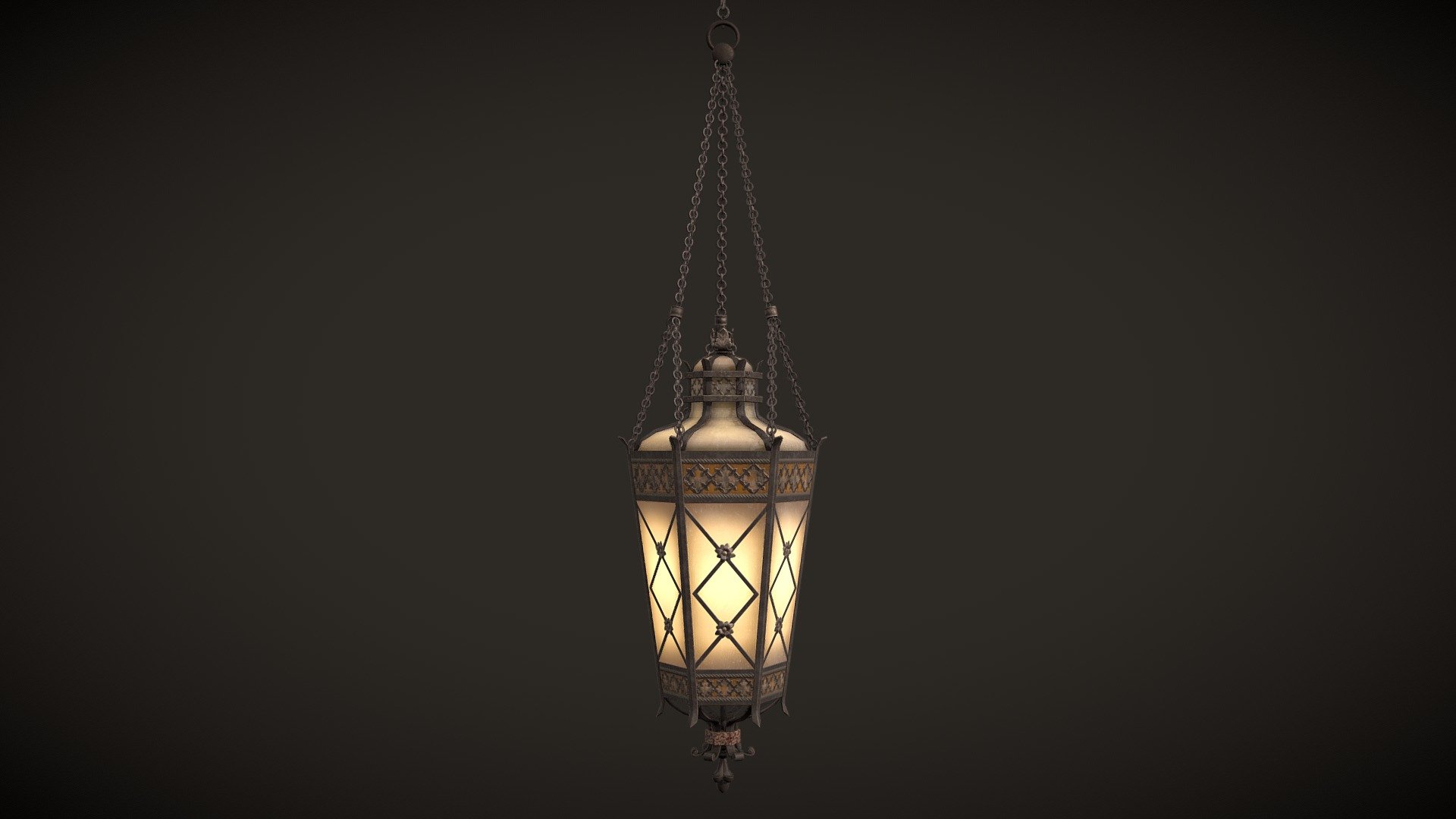 It's a lowpoly game ready 3D model of lantern with unwrapped UVs and PBR textures.

Includes the following 3d file types: Fbx.

UVs:


channel 1: overlapping
channel 2: non-overlapping (for baking lightmaps)

Textures set includes:


PBR Metal Roughness: BaseColor, Roughness, Metallic, Normal DirectX, Normal OpenGL, AO, Opacity(BaseColor Alpha), Emissive.
Unity: AlbedoTransparency, MetallicSmoothness, Normal, AO, Emission.
Unreal Engine: BaseColor, OcclusionRoughnessMetallic, Normal, Opacity(BaseColor Alpha), Emissive.
Textures resolution: 2048x2048px. Textures format: Targa.

Polygon Count: 3,514. Verts: 2,155

Real world scaled. Units: cm 3d model