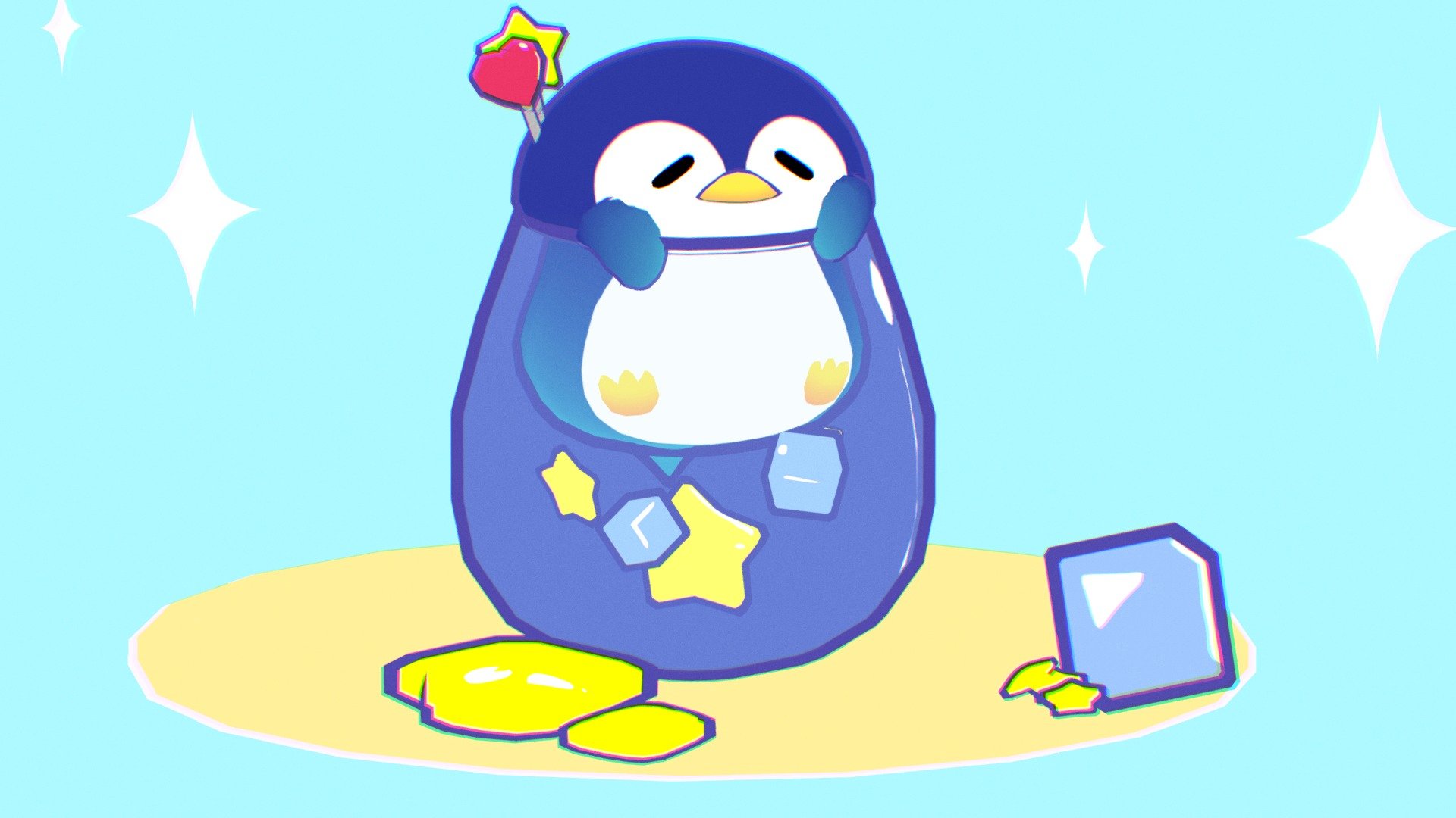 This 3D Model was my first attempt in making cellshading! I Definetely love penguins and it was my first choice in thinking what would I try cellshading for the first time. Hope that you like it!  ♥ ♥ - Penguin Drink - 3D model by Saori Oshiyama (@saori.oshiyama) 3d model