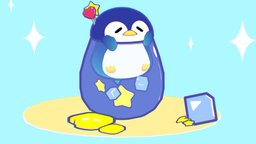 Penguin Drink cute, ice, cell, penguin, sparkle, stars, flatshaded, cellshading, cartoon, lowpoly, stylized, cup