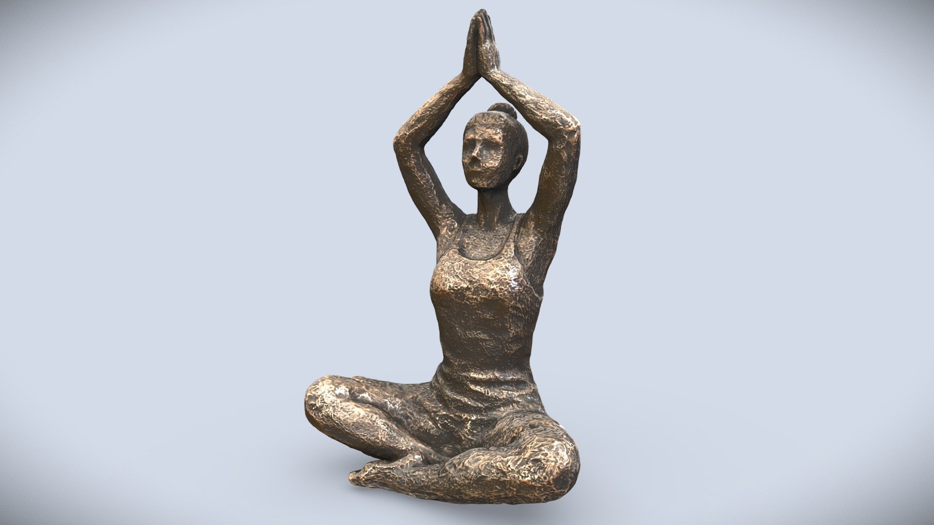 Scan of a golden bronze yoga pose figurine. This decorative figure is sitting in a lotus pose with arms up above the head.

Images of this prop were taken in a neutral lighting environment which does not produce hard shadows - feel free to spin the light around to see how it reacts to the light.

8K diffuse, spec and ambient occlusion textures.

Enjoy!

Alternative yoga figurie pose with arms down can be found at:

https://sketchfab.com/3d-models/yoga-figurine-lotus-pose-hands-at-chest-level-3469022162e84d21b26bbc969476430d - Yoga Figurine - Lotus Arms Up Pose - Buy Royalty Free 3D model by waitism 3d model