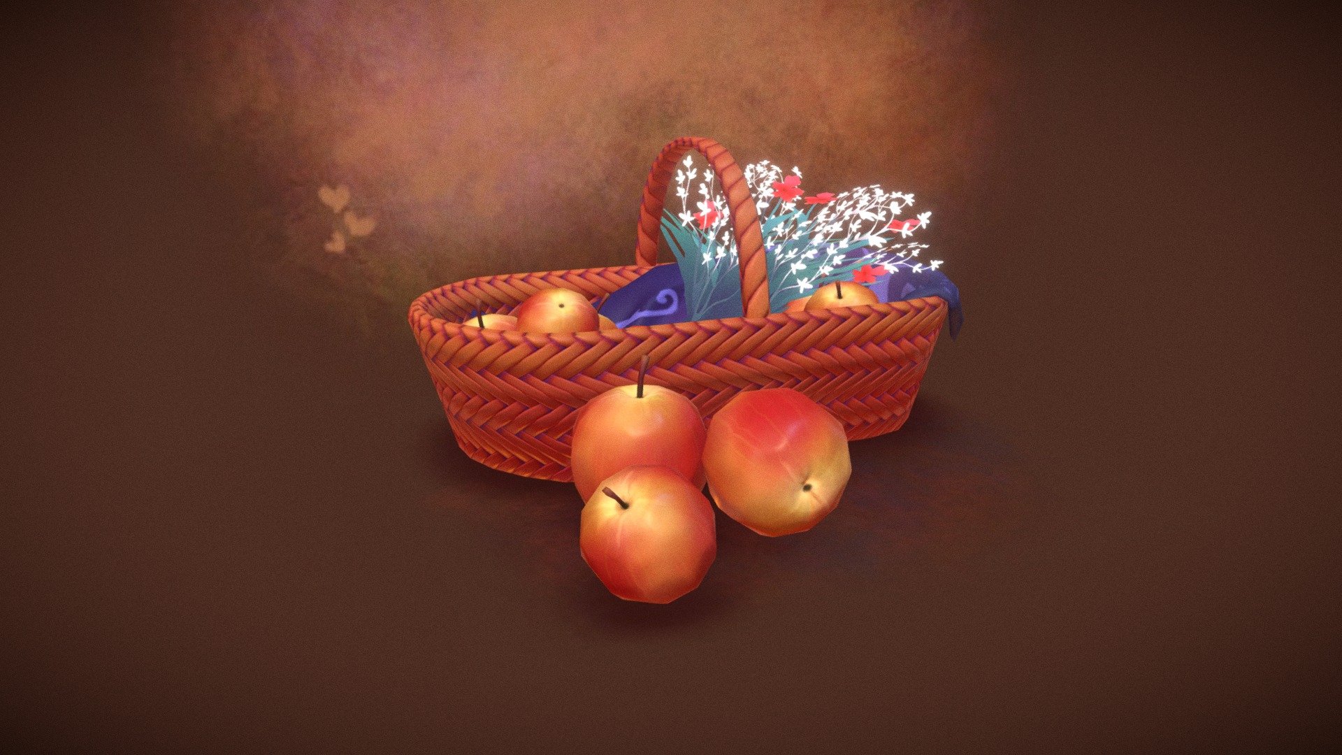 There was supposed to be bread in there, but I never got around to it. I had to fill up empty texture space with something else&hellip; sooo&hellip; let's say these are fresh flowers for the Alchemist? - Apples - 3D model by Billie (@billiestray) 3d model