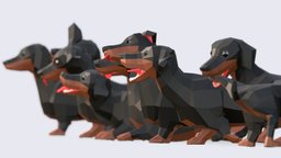 Low Poly Dachshund Dog cute, little, dog, happy, pet, sitting, puppy, puppies, blender, lowpoly, home, good-boy, blakc