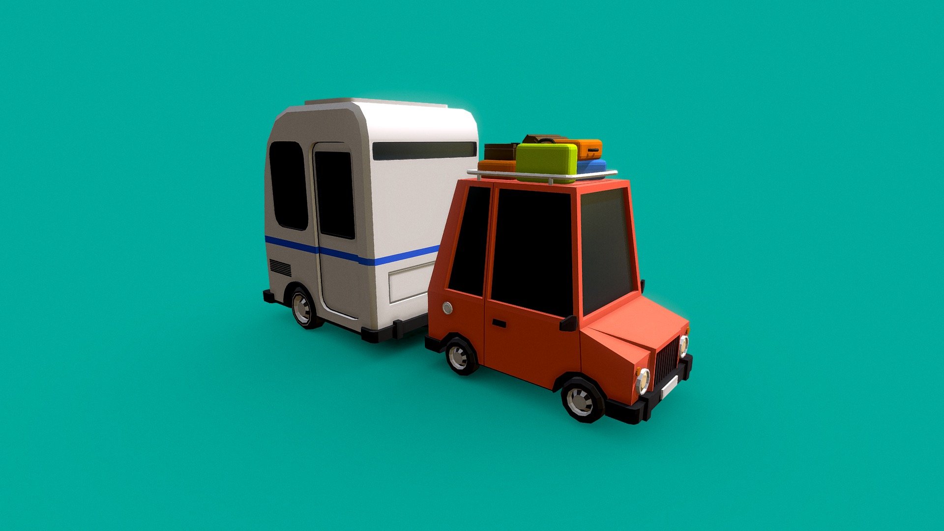 Low Poly Cartoon Car and Caravan (Made with Blender 2.83) - Low Poly Cartoon Car and Caravan - 3D model by Alkan Gözar (@alkangozar) 3d model