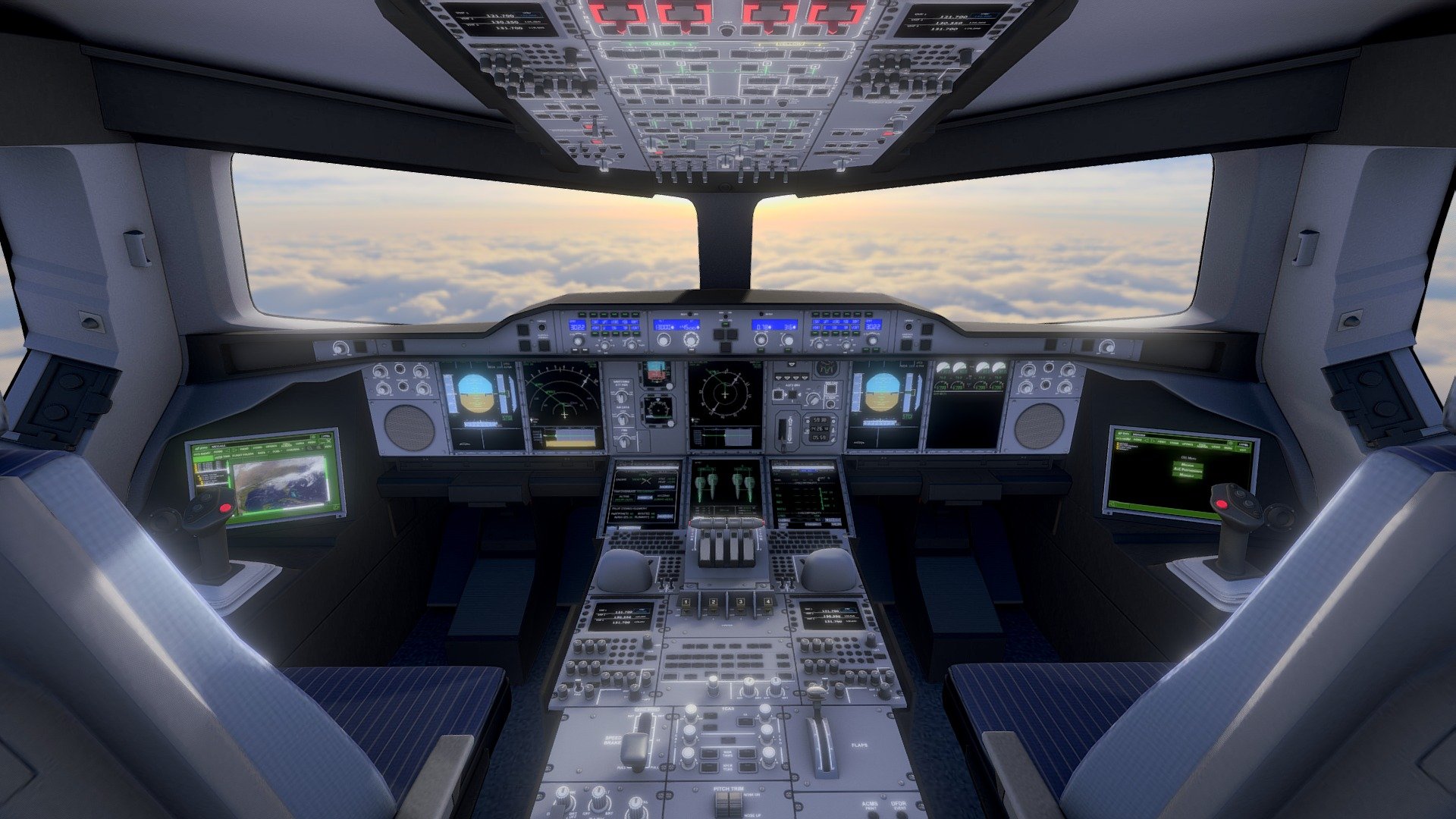 Airbus A380 Cockpit Flight Deck - Wide Angle

This asset is available for purchase here: https://skfb.ly/oJrCK - Airbus A380 Cockpit Flight Deck - Wide Angle - 3D model by RealtimeModels 3d model