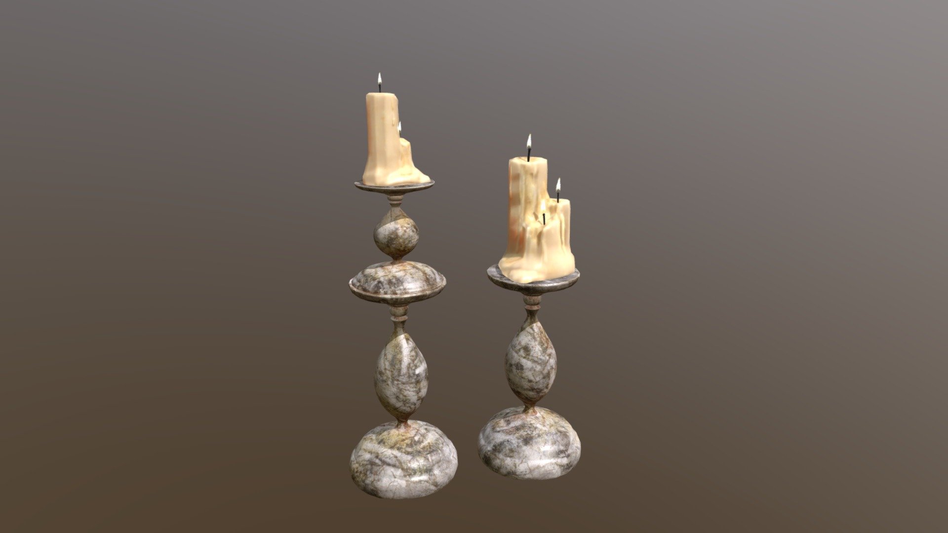 Lilac Elegant Marble Candlesticks 3D Model. This model contains the Lilac Elegant Marble Candlesticks itself 

All modeled in Maya, textured with Substance Painter.

The model was built to scale and is UV unwrapped properly. 

Contains TWO (2) Texture Sets: One for the candle and one for the Candle Holder  

⦁   15798 tris. 

⦁   Contains: .FBX .OBJ and .DAE

⦁   Model has clean topology. No Ngons.

⦁   Built to scale

⦁   Unwrapped UV Map

⦁   4K Texture set

⦁   High quality details

⦁   Based on real life references

⦁   Renders done in Marmoset Toolbag

Polycount: 

Verts 8003

Edges 15938

Faces 7960

Tris 15798

If you have any questions please feel free to ask me 3d model