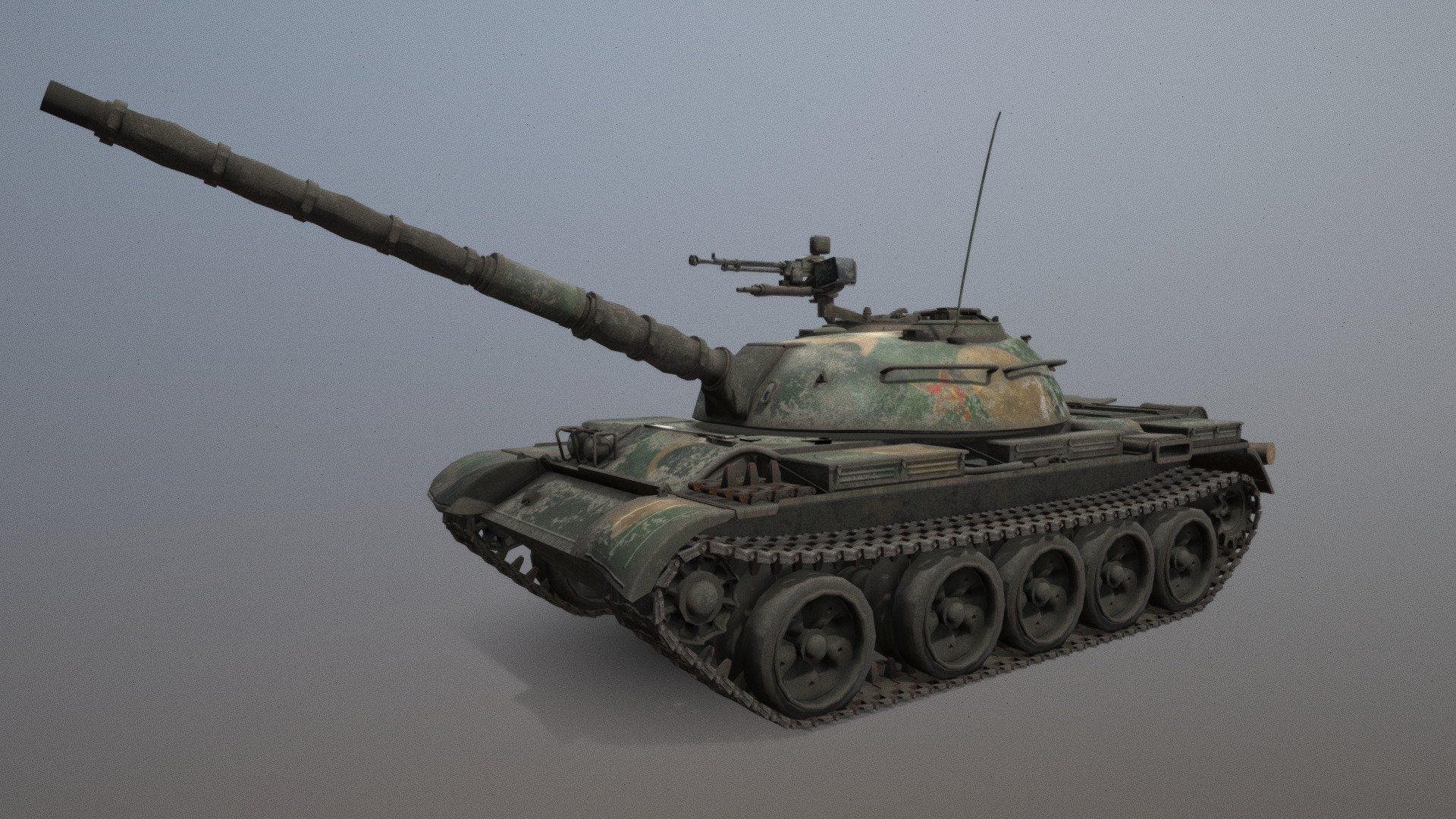 Hello, This is a Chinese Type 59 model i made. It was also called WZ-120. It is a licenced version of Russian T-55 tank. 
The model has simple rig that rotates the turret, gun and the anti air gun on it's turret.
The model has a 1K, 2K and 4K sets of pbr textures.
The vert count is as follows:
Tank: 25111
Track: 43740 - Type 59 / WZ-120 - Chinese Main Battle Tank - 3D model by Szyszz 3d model