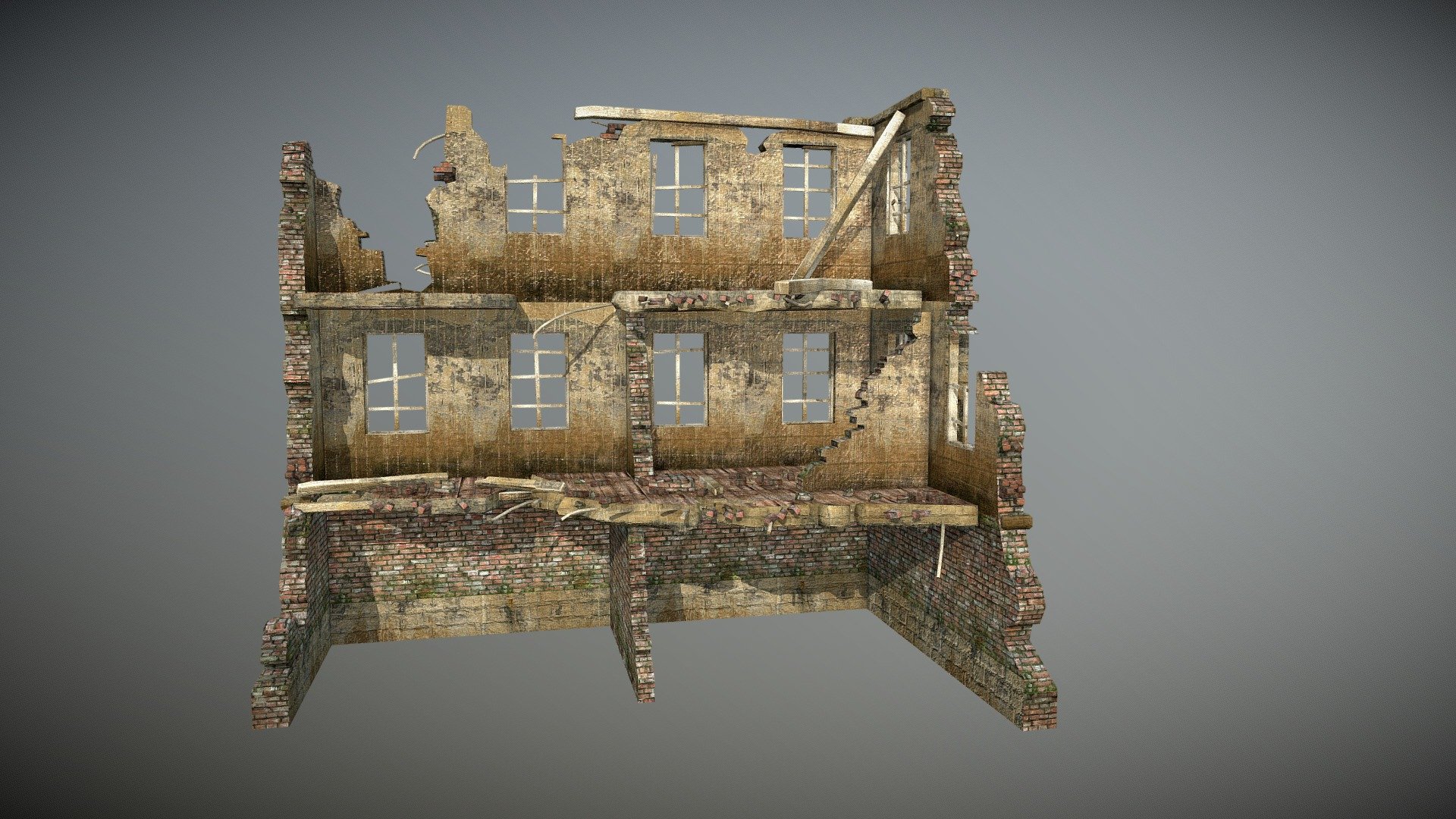 Gameready model - Ruined House 1 - Buy Royalty Free 3D model by Dexsoft Games (@dexsoft-games) 3d model