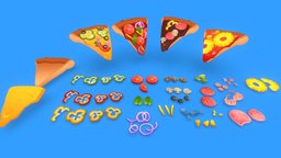 Stylized Unlit Pizza Pack food, prop, olive, cartoony, pack, italy, pizza, kitchen, unlit, tomato, onion, cheese, pepper, gradient, asset, game, texture, gameasset, stylized, gameready