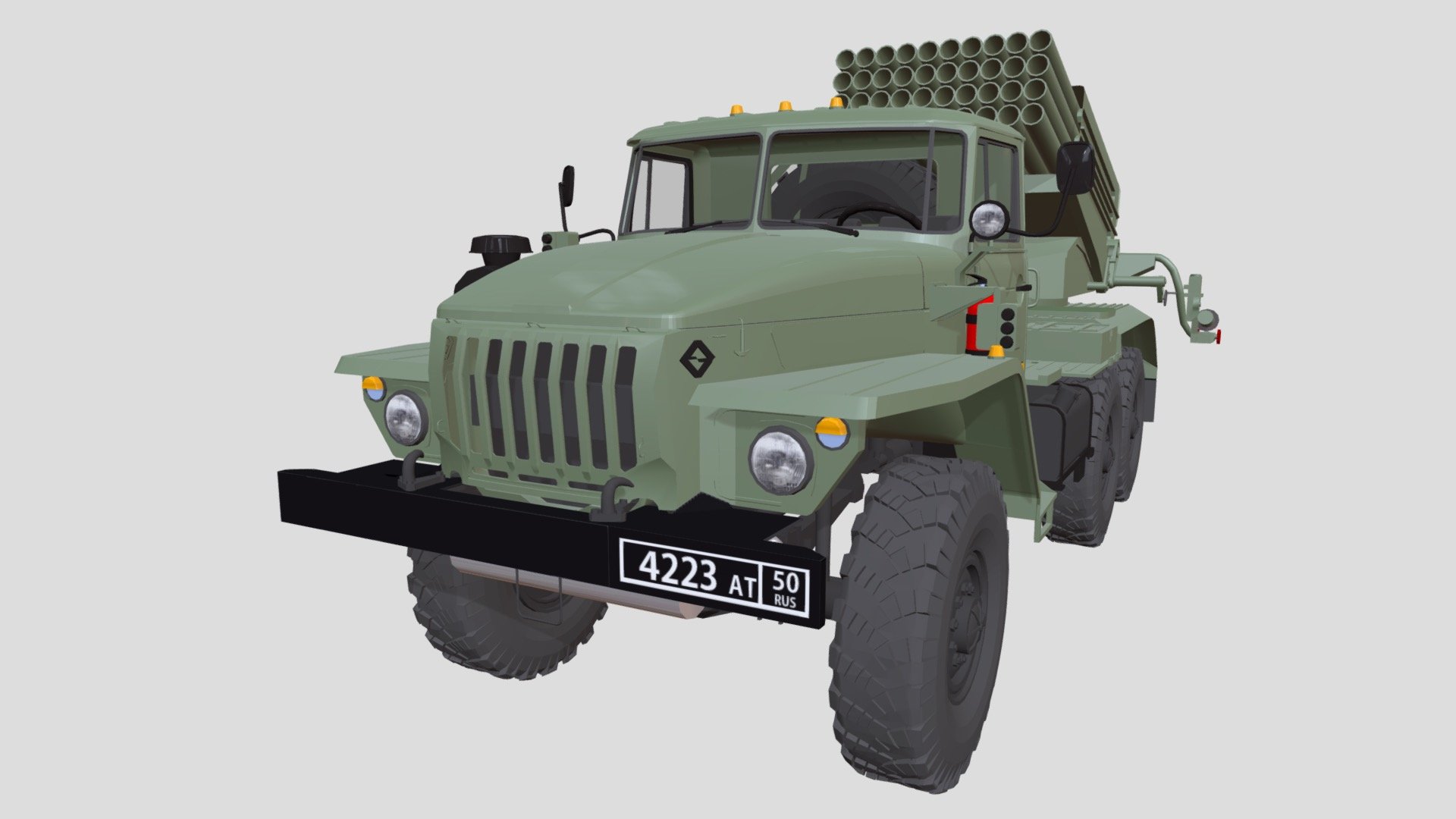 Russian BM-21 Grad Multiple rocket launcher

A military truck BM-21 was produced since 1978 based on the Ural 4320 truck.

俄羅斯冰雹式多管火箭彈發射車，參考國外Ural 4320 底盤後，最先製作完成的車輛，後來才再陸續新增其他款式的車輛，成為一個系列。 - БМ-21 "Град" ( BM-21 Grad ) - 3D model by Basic Hsu (@Hsu.Pei.Ge) 3d model