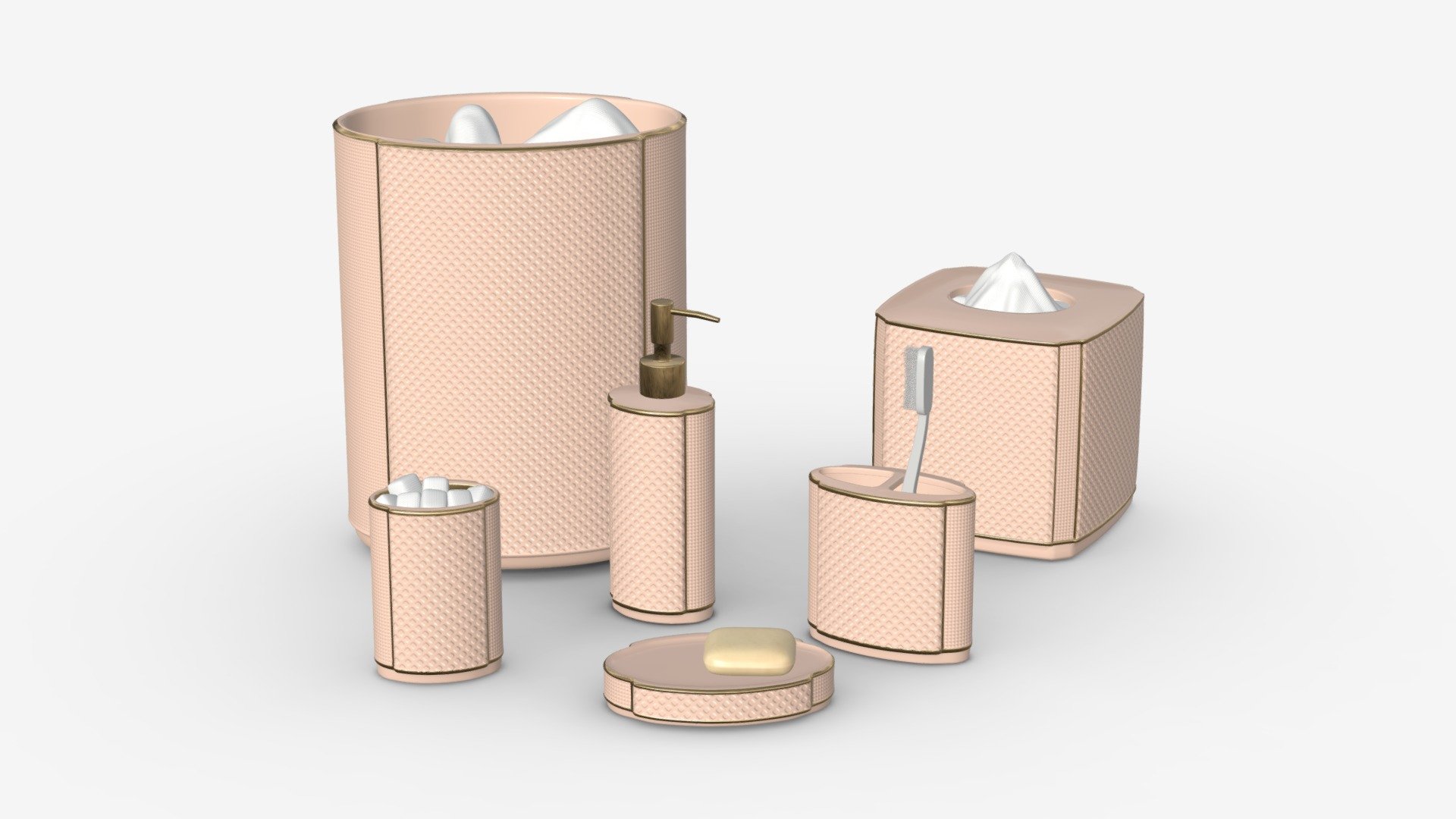Units: Millimeters - Furla Cream Damask Ceramic Bath Accessories - Buy Royalty Free 3D model by HQ3DMOD (@AivisAstics) 3d model