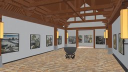 Chinese style personal gallery gallery, interior-design, metaverse, architecture, sci-fi, interior