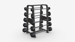 Barbell set on rack 01 set, rack, heavy, fitness, gym, exercise, iron, lifting, weight, bodybuilding, 3d, pbr, sport, rubberized