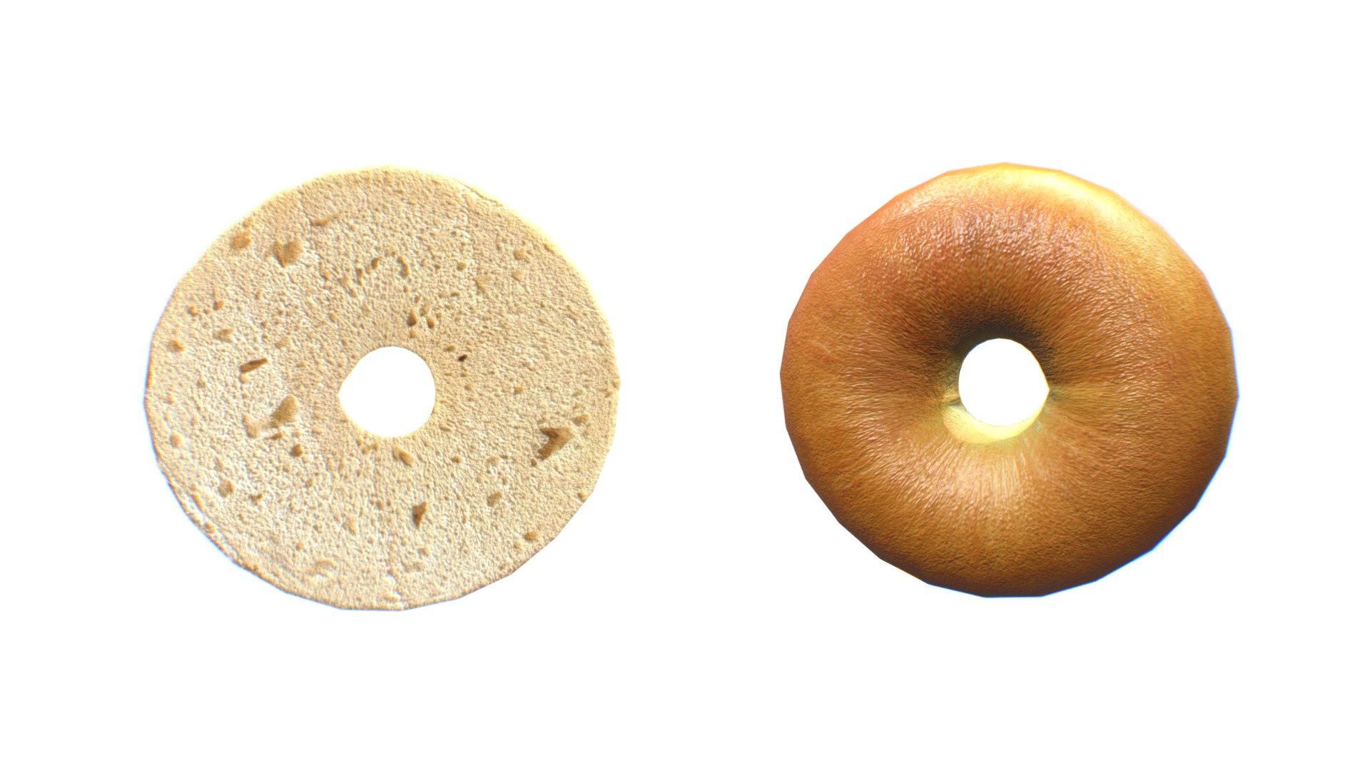 A low poly model of the top half of a plain bagel. This model consists of only 312 polygons, making it perfect for real-time applications. It is detailed with a full set of 4k textures.

Features:



312 polygons



All quad geometry, no tris or n-gons



High quality 4096px by 4096px textures for PBR workflows (Albedo/Color, Normal, Roughness &amp; Ambient Occlusion)



Organized, non-overlapping UV Mapping



World scale set to centimeters



Measures 10.1cm x 9.66cm x 1.96cm


 - Plain Bagel - Buy Royalty Free 3D model by Meerschaum Digital (@meerschaumdigital) 3d model