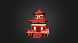 Japanese Temple modeling, 3d, lowpoly, temple, japanese