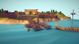 Village by the river hand_painted, lowpoly, village