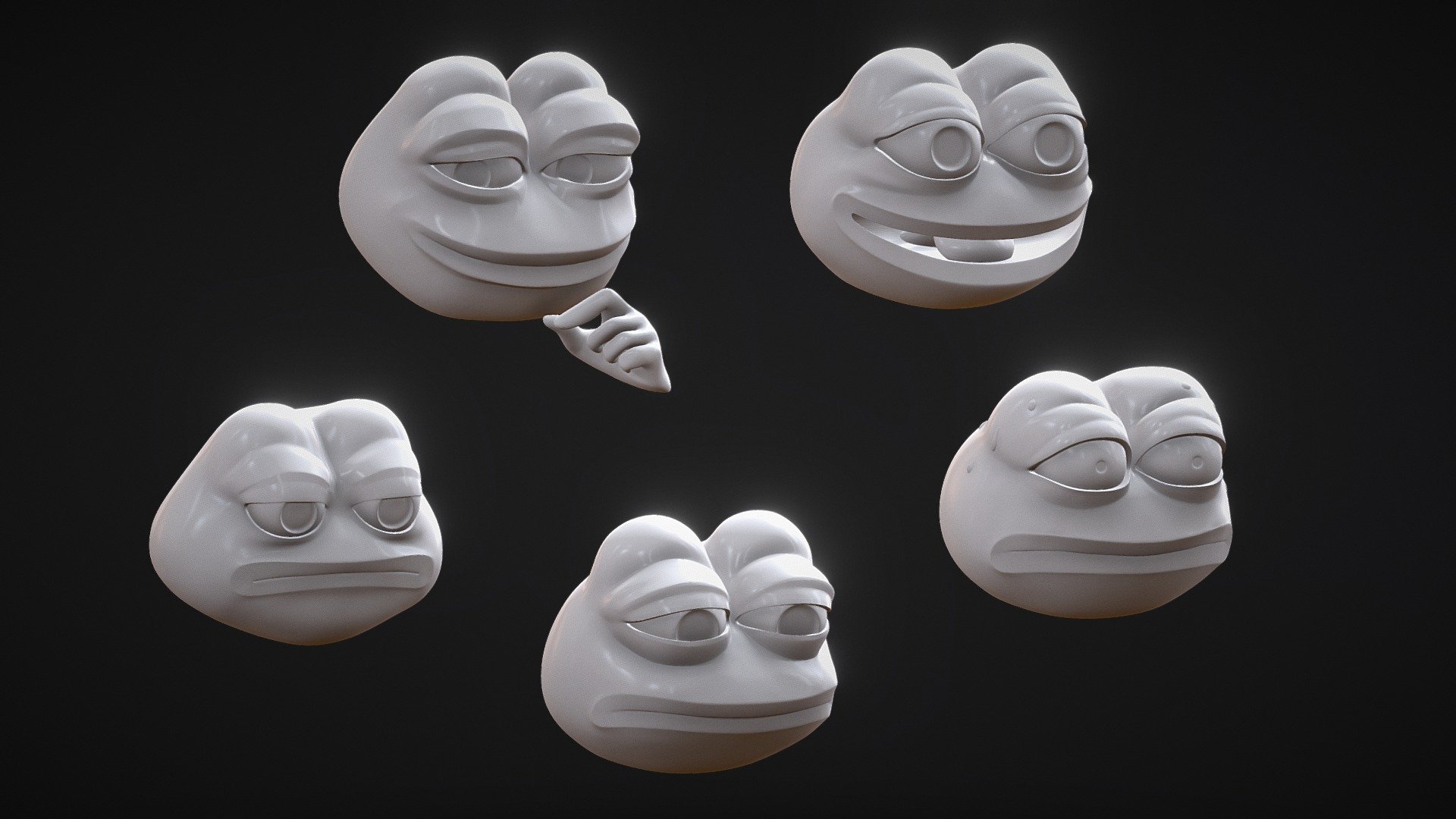 Pepe heads optimised specifically for 3D printing. Contain no cavities (excluding Feelsgoodman pepe's mouth). Please note that these pepes are fully merged: eyes, tongue cannot be separated.

All pepe heads come at 3 detail levels:




200k tris high poly pepes (featured here)

10k tris lower fidelity pepes

1-2k super low poly pepes (Also available separately: https://skfb.ly/ouxnY )

You can find fully quad smoothable and textured versions of these pepes here -&gt; https://sketchfab.com/xaeon/collections/aeons-pepes - Assorted Pepe Collection - 3D printing - Buy Royalty Free 3D model by ÆON (@xaeon) 3d model