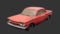 Chevy Corvair (Scan Retopo) abandoned, red, chevrolet, vintage, retro, wreck, chevy, rusty, retopology, scrap, ruined, coupe, corvair, photoscan, photogrammetry, scan