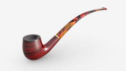 Smoking Pipe Long Briar Wood 03 pipe, bowl, holder, long, classic, accessory, tobacco, smoking, lifestyle, acrylic, smoker, briar, mouthpiece, 3d, pbr, wood, ring, churchwarden