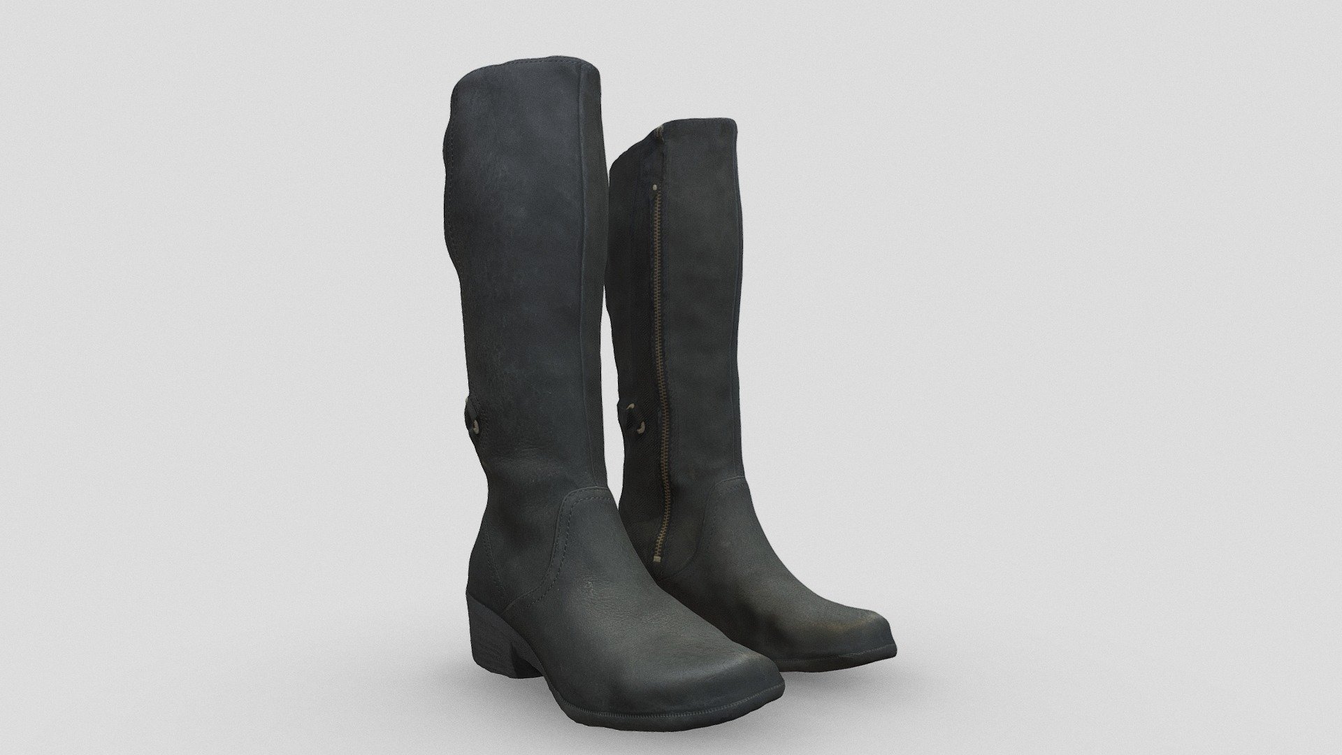 Black leather boots for your female digital human character clothing. This footwear falls just below the knee, has zippers and buckles as its' details. 

 - Zip-up Leather Boots for Character Clothing - Buy Royalty Free 3D model by Marc Sawyer (@whitewashstudio) 3d model