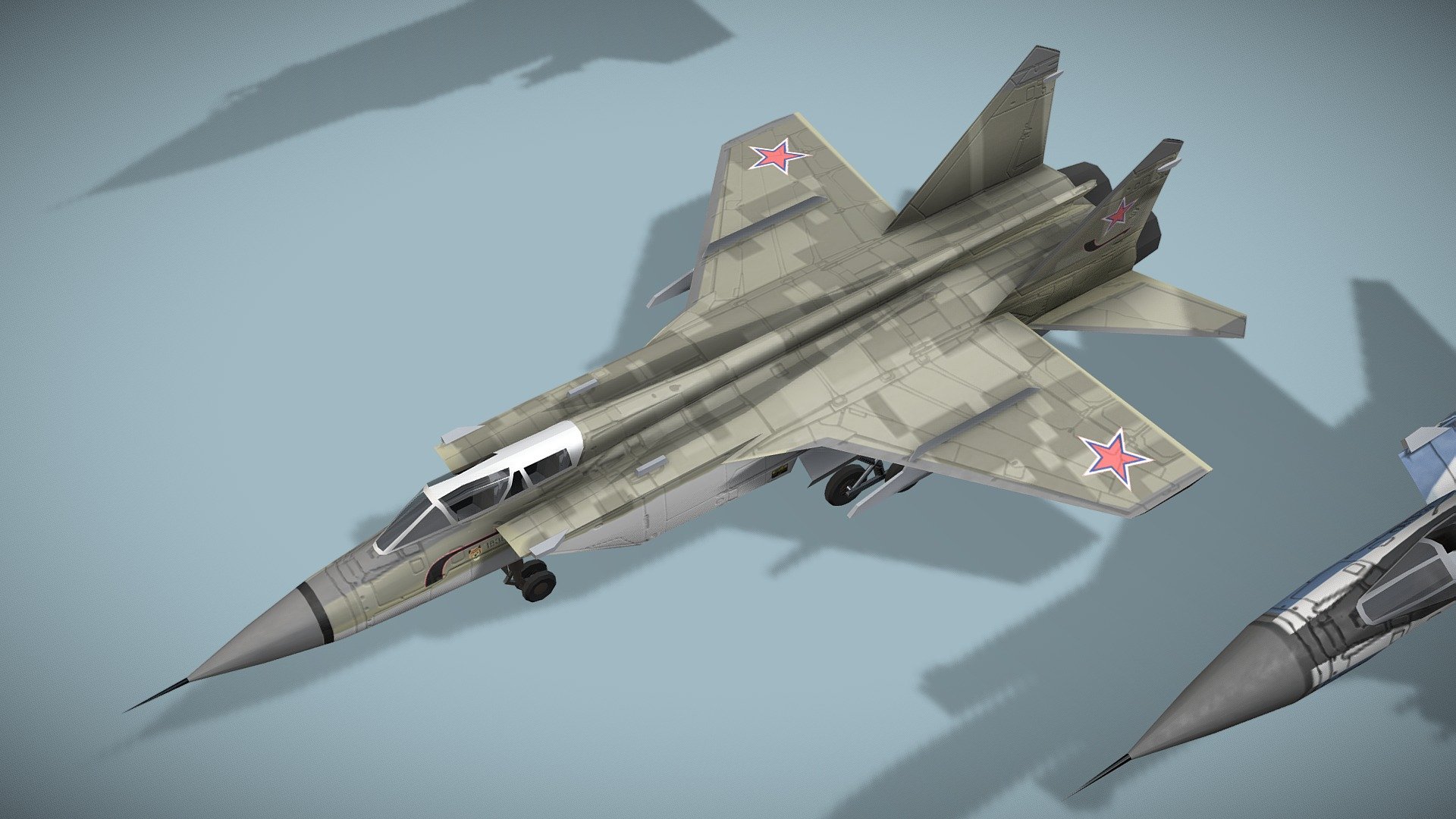 MIG-31 Foxhound

Lowpoly model of russian jet fighter



The Mikoyan MiG-31 is a supersonic interceptor aircraft that was developed for use by the Soviet Air Forces. The aircraft was designed by the Mikoyan design bureau as a replacement for the earlier MiG-25 &ldquo;Foxbat