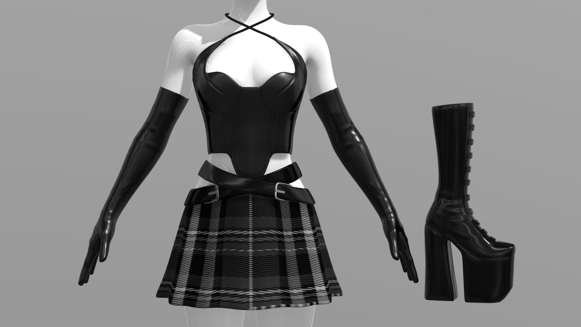 Full goth outfit FBX. 

Top, skirt and boots are orginally $35.99.
This pack saves you $6.99 + gloves and body are included 3d model