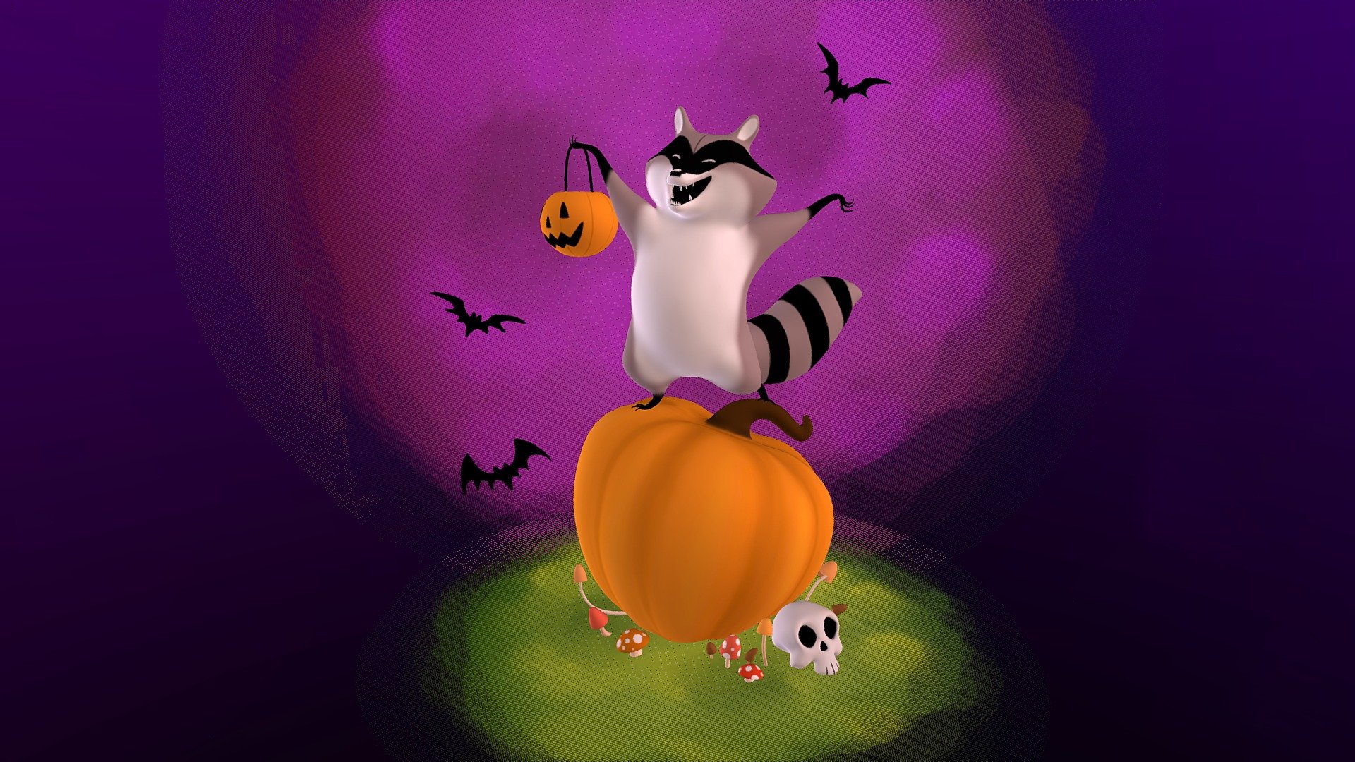 Simkaye's concept : http://cooncomic.com/page/2

I wanted to do something for Halloween and this great concept gave me a lot of motivation! - Halloween Raccoon - 3D model by Caroline (@Amaringer) 3d model