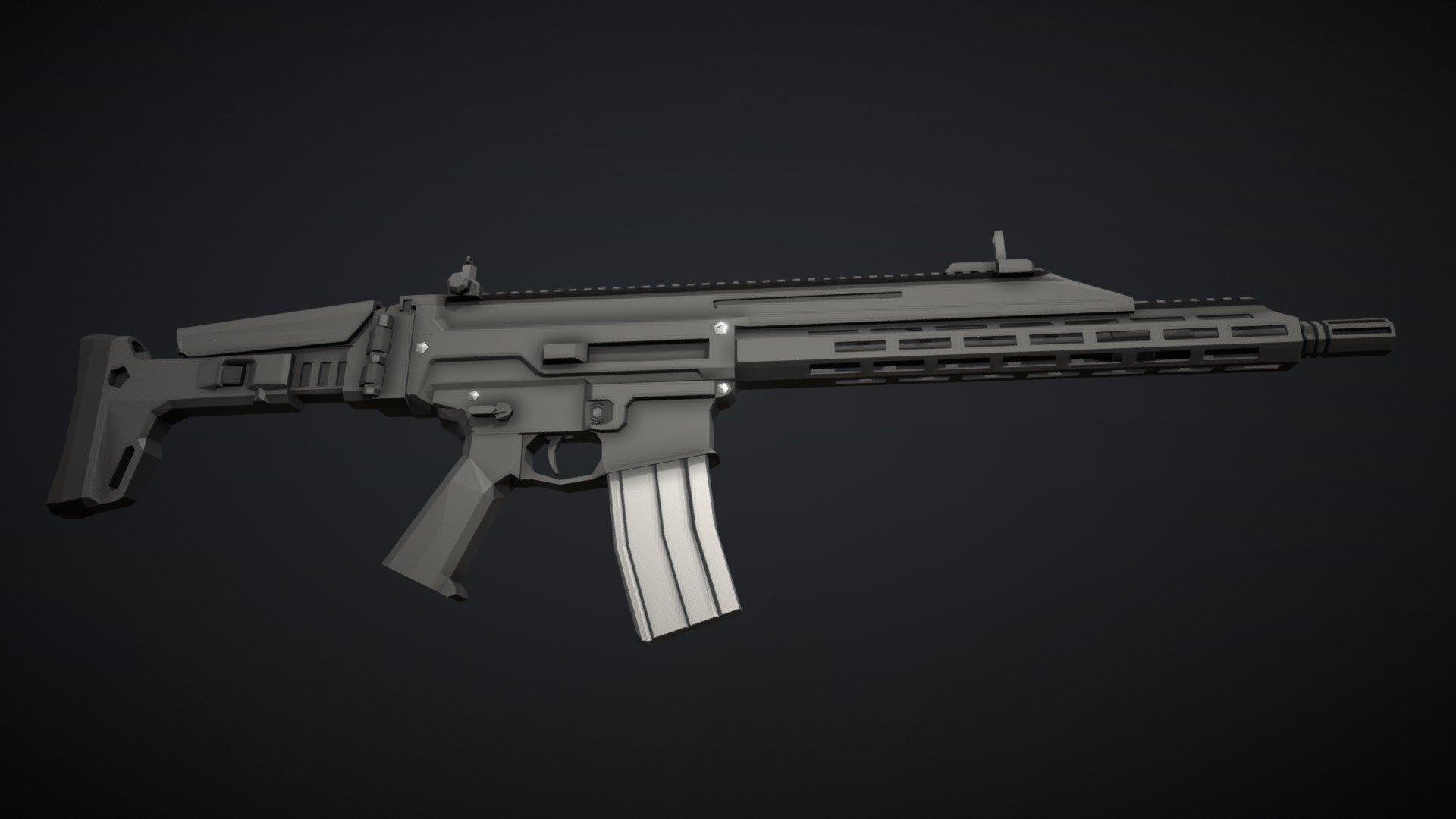 Low-Poly model of the Tinck Arms Perun X-16, an assault rifle intended for the sport shooting/competition shooting market, designed to be compatible with as many AR-15 components as possible, while still being an improvement over the AR-15, with lower recoil, higher reliability, use with different calibers, as well as easy use with a suppressor.

This rifle is compatible with SCAR stocks, so keep that in mind when making a game that has weapon modification. also, this gun is compatible with any AR-15 handguards that have an attachment rail on top 3d model