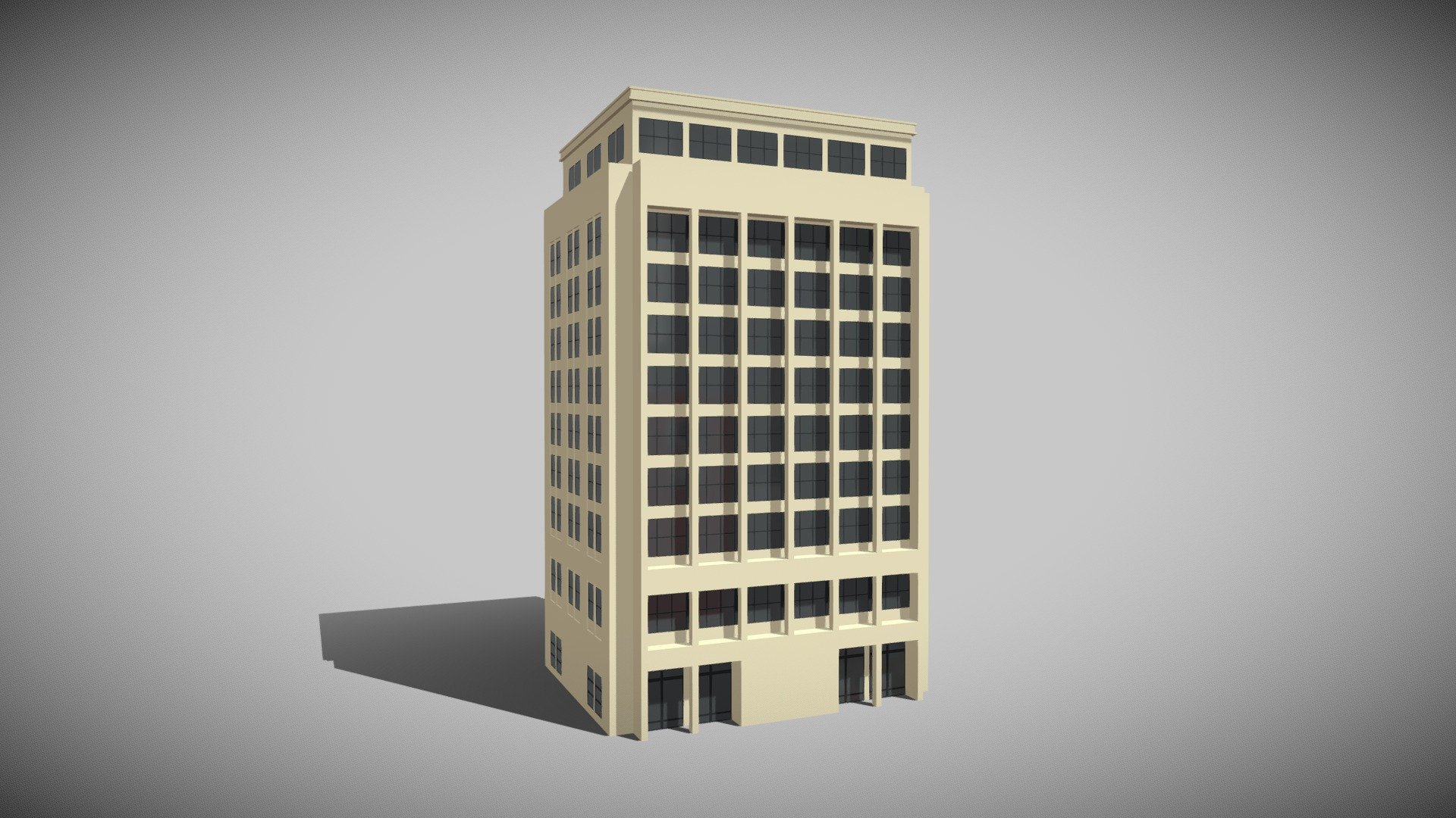 Detailed model of a Commercial Building with no interior, modeled in Cinema 4D.The model was created using approximate real world dimensions.

The model has 15,225 polys and 18,184 vertices.

An additional file has been provided containing the original Cinema 4D project files and other 3d export files such as 3ds, fbx and obj 3d model