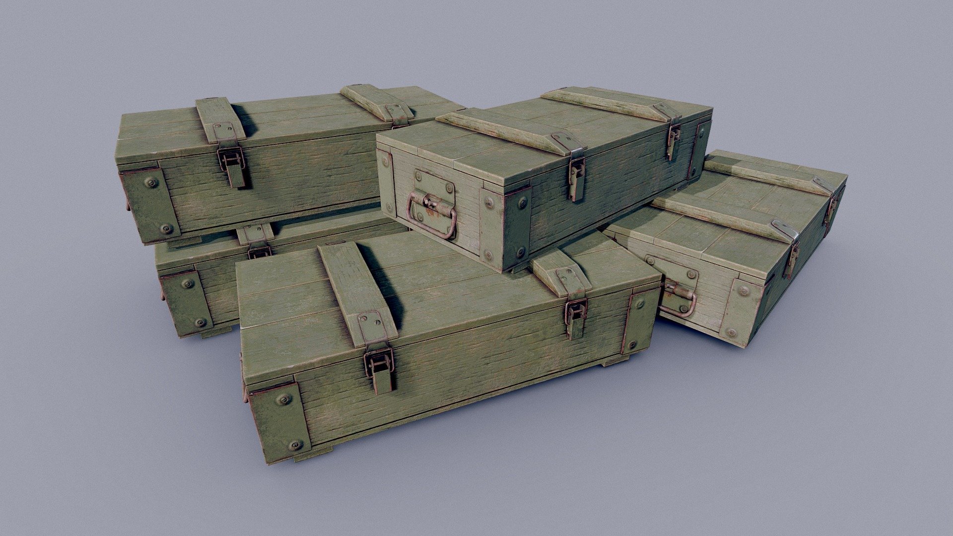 Ammunition Wood Crates 01 - PBR

Very Detailed Low Poly Ammunition Wood Crates, with High-Quality PBR Textures.

Fits perfect for any PBR game as Environment Decoration etc.

Please Note! The Crate cannot be opened.

Created with 3DSMAX, Zbrush and Substance Painter.

Standard Textures
Base Color, Metallic, Roughness, Height, AO, Normal, Maps

Unreal 4 Textures
Base Color, Normal, OcclusionRoughnessMetallic

Unity 5/2017 Textures
Albedo, SpecularSmoothness, Normal, and AO Maps

1x4096x4096 TGA Textures

Please Note, this PBR Textures Only. 

Low Poly Triangles 

5364 Tris
2848 Verts

File Formats :

.Max2019
.Max2018
.Max2017
.Max2016
.FBX
.OBJ
.3DS
.DAE - Ammunition Wood Crates 01 - PBR - Buy Royalty Free 3D model by GamePoly (@triix3d) 3d model