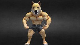 Super Muscular Bodybuilder Doge dog, meme, prop, muscle, piece, fitness, rig, muscular, internet, bodybuilder, shiba, doge, inu, exaggerated, character, asset, game, 3d, art, model, digital, animation, animated, rigged, comedic, humorous, createdwithai