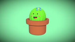 Kako, the cute cactus green, plant, cute, happy, vase, cactus, thorn, spike, nature, smile, character, 3d, blender