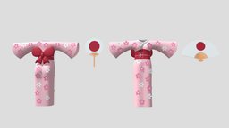 Cartoon Lovely Japanese Kimono With Hand Fan
