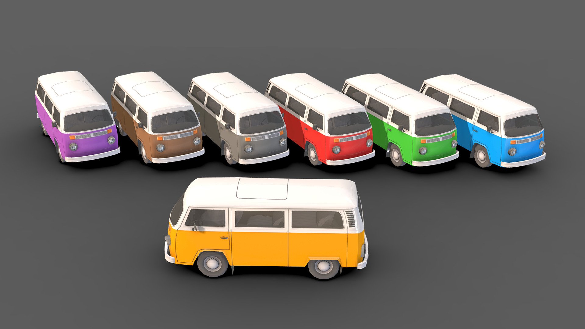 Classic Car # 9 .

You can use these models in any game and project.

This model is made with order and precision.

Separated parts (bodys . wheels . Steer ).

This car has 7 different colors.

Very Low- Poly.

The interior of this car is very low poly.

Average poly count: 5,000 tris.

Texture size: 2048 / 1024 / 512 (PNG).

It has a UV map texture.

Number of textures: 3.

Number of materials: 4.

Format: Fbx / Obj / 3DMax .

The original files are in the Additional file .

Wait for my new models.. Your friend (Sidra) 3d model