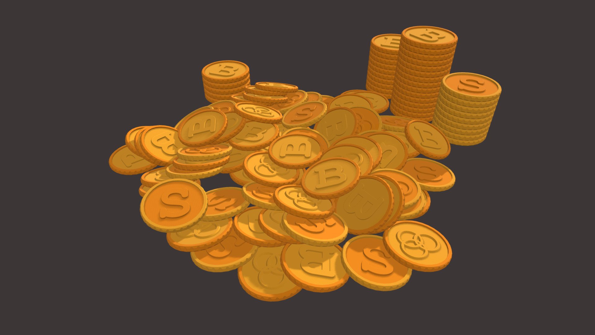 Financical icon — piled and stacked coins of real money and crypto tokens - Piled and stacked coins - Download Free 3D model by Grindi (@ranok777) 3d model
