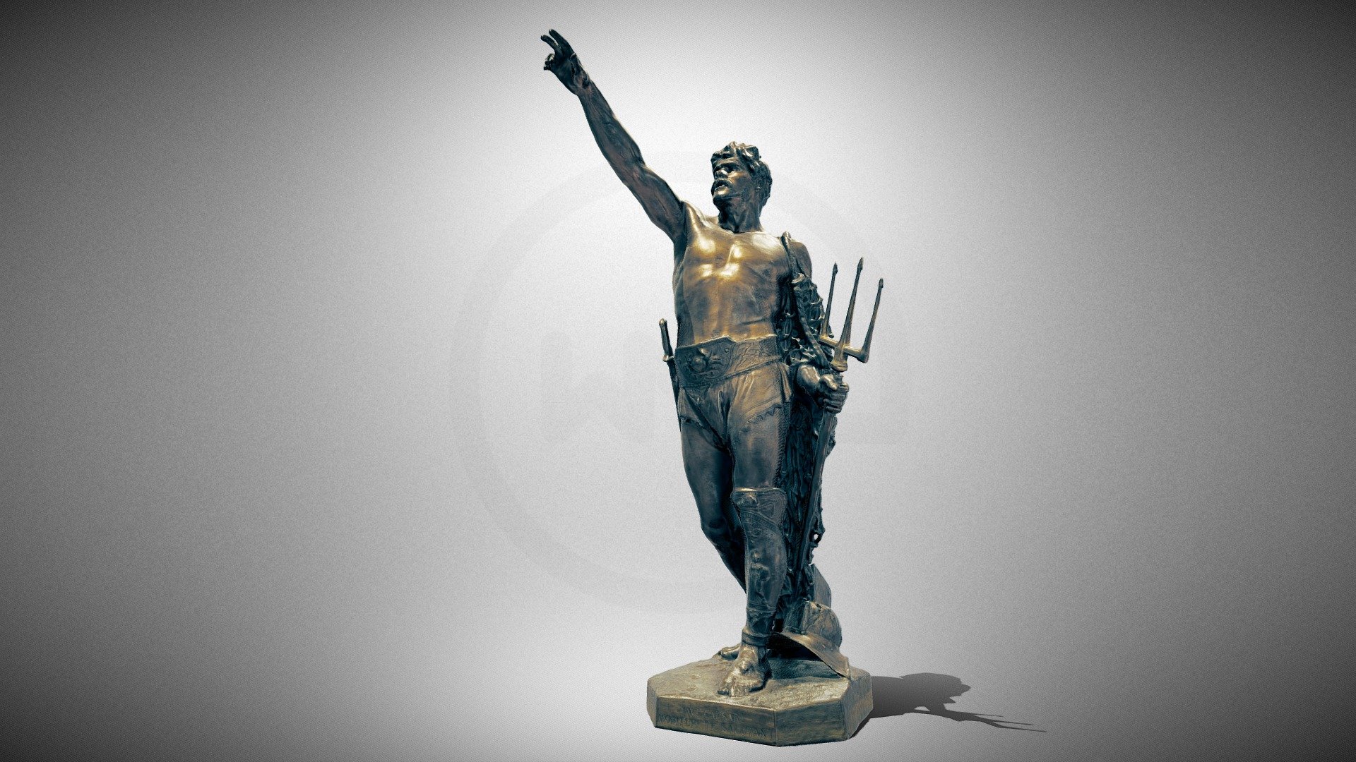 Sculpture of a Roman gladiator

A 3D model of an eighteenth-century bronze sculpture created by Pius Weloński (1849–1931).

This figurative, whole-body sculpture depicts a Roman gladiator with an upraised arm. The pedestal bears the following inscription: Ave Caesar! Morituri, salutant [Long live Caesar! Those who are going to die greet you]. The gladiator is – judging by his props – most likely a retiarius [net-fighter]. He fought with a trident or harpoon made of tuna bones, a dagger, and a net that he threw at his opponent’s head.

For more images and further information, visit: https://muzea.malopolska.pl/en/objects-list/21

Inventory number: MNK II-rz-340

Location of the physical object: National Museum in Kraków, Poland

Digitalisation: Regional Digitalisation Lab, Małopolska Institute of Culture in Kraków, Poland; “Virtual Museums of Małopolska” project 3d model