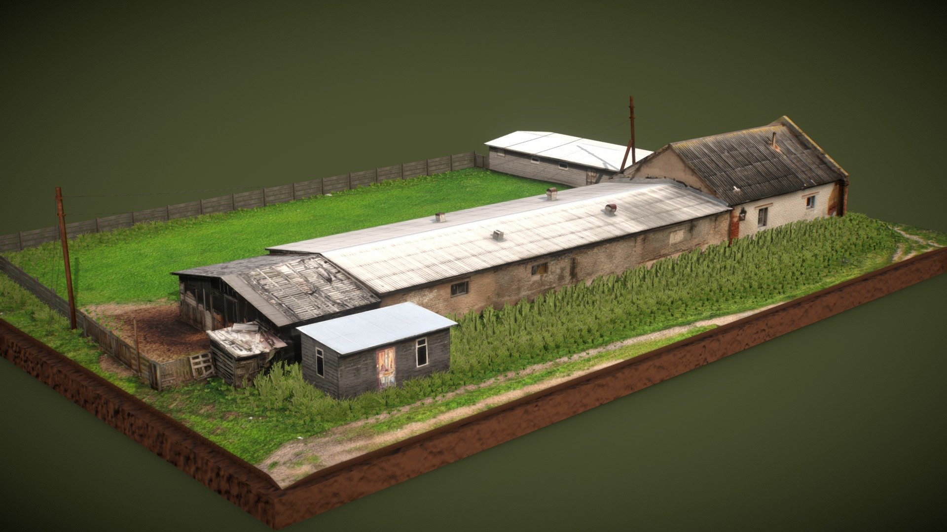 Old abandoned Soviet farm. 3d model is made using a photoscan.  Low poly game ready model with photoreal-pbr-textures 3d model