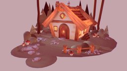 cozy cabin rpg, forest, toon, cute, organic, log, elf, mystical, stylised, diorama, cabinet, nature, warm, game-ready, autumn, cozy, lowpolymodel, maya, handpainted, low-poly, asset, lowpoly, witch, gameasset, house, home, wood, stylized, building, fantasy, magic, gameready