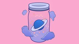 Jar of Space 🪐 planet, b3d, flat, lid, saturn, clouds, cloud, jar, mason, stars, flatshaded, 2d, star, blender, blender3d, space, ring