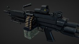 FN MINI M249 Light Machine Gun mini, videogame, modelo, army, unreal, fn, videojuego, machine, marines, m249, ametralladora, unity, 3d, texture, pbr, military, gun, download, light