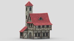 Medieval Building 03 Low Poly PBR Realistic kit, castle, wooden, historic, cottage, element, residential, medieval, unreal, fantastic, ready, window, vr, ar, aaa, hut, old, real, tudor, cityscape, ue4, kitbash, settlement, townhouse, unity, architecture, asset, game, 3d, low, poly, stone, house, city, building, fantasy, village, door